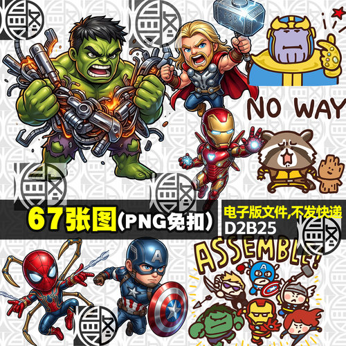 复仇者联盟漫威Q版高清免扣PNG免抠图片烫画印花贴纸图案PS素材