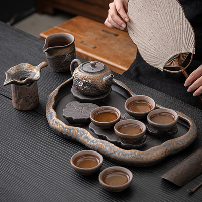 陶瓷配茶盘粗陶高档茶艺茶具套装