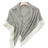 几何条纹羊绒方巾女夏季 薄款 200支戒指绒对丝包边办公室空调披肩