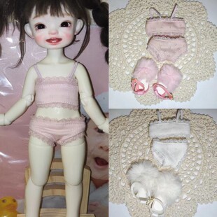 bjd六分吊带抹胸内衣内裤套装纯棉花边内衣内裤一套6/1娃穿