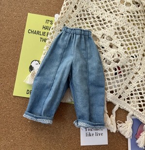 bjd6分娃衣裤子牛仔裤阔腿裤宽松拼接牛仔裤30cm娃娃衣服清仓