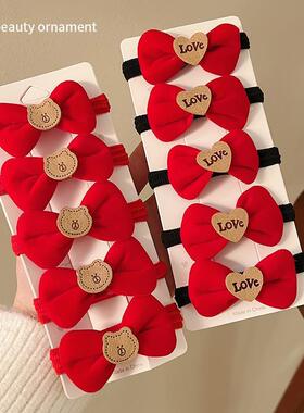 新年头饰红色头绳儿童高弹力皮筋女扎头发绳小熊蝴蝶结发圈丸子头