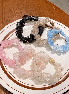 新款烫钻欧根纱小肠发圈高弹力不伤发皮筋头绳女韩版气质发饰