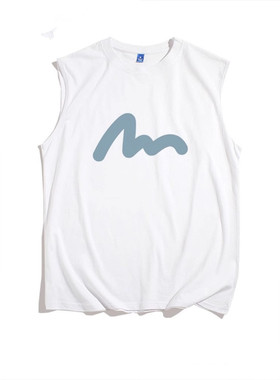 Luxurious余文乐同款潮牌情侣背心随笔线条印花休闲无袖t恤男士