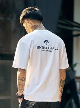 Luxurious余文乐同款潮牌夏季雪山印花短袖T恤男士日系打底衫体恤