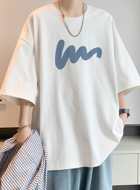 Luxurious余文乐同款潮牌t恤短袖男夏季印花宽松潮流圆领简约上衣