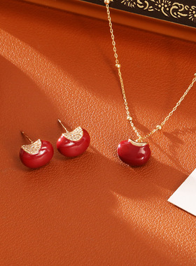 网红爆款相思豆吊坠项链高级感时尚简约气质锁骨链女浪漫流行耳钉