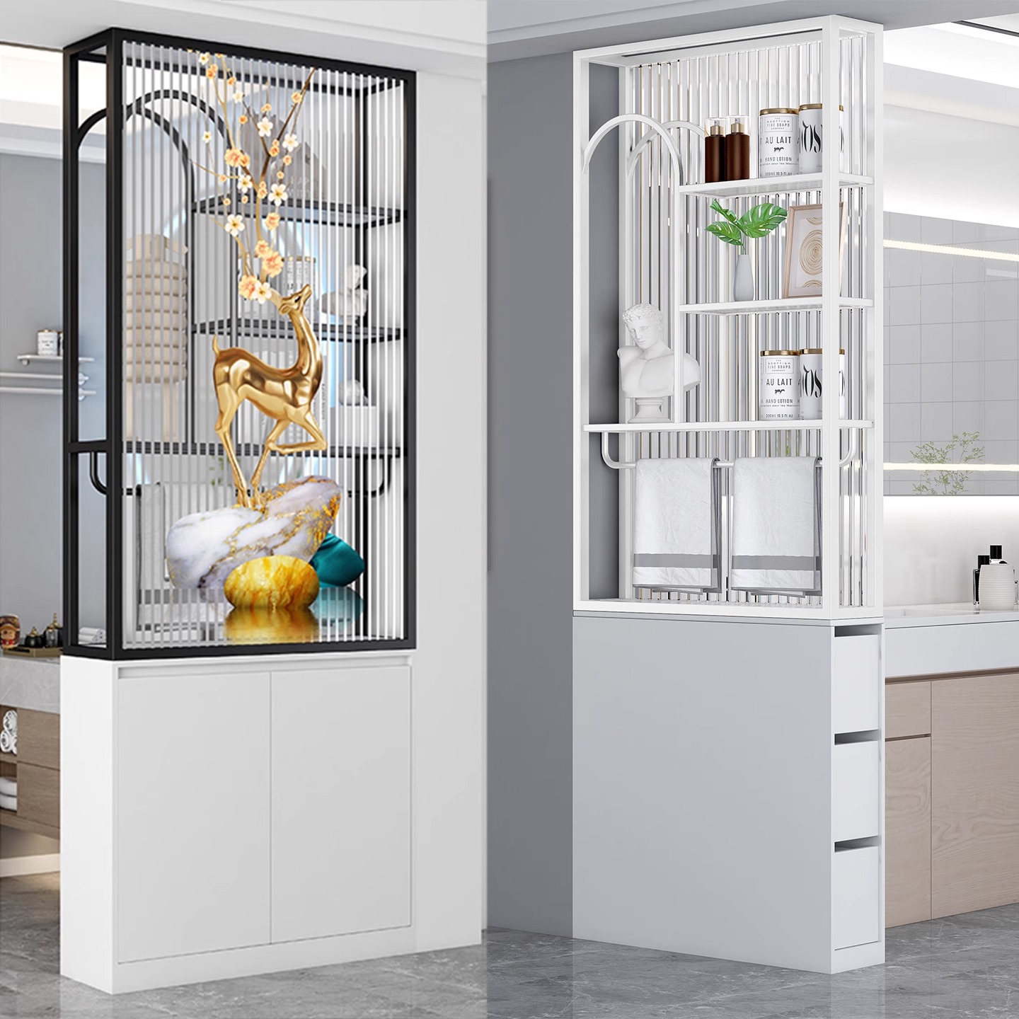 不锈钢轻奢艺术画长虹玻璃屏风