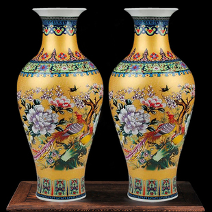 工艺装 景德镇陶瓷 现代中欧式 粉彩客厅落地花瓶花插家居摆件 饰品