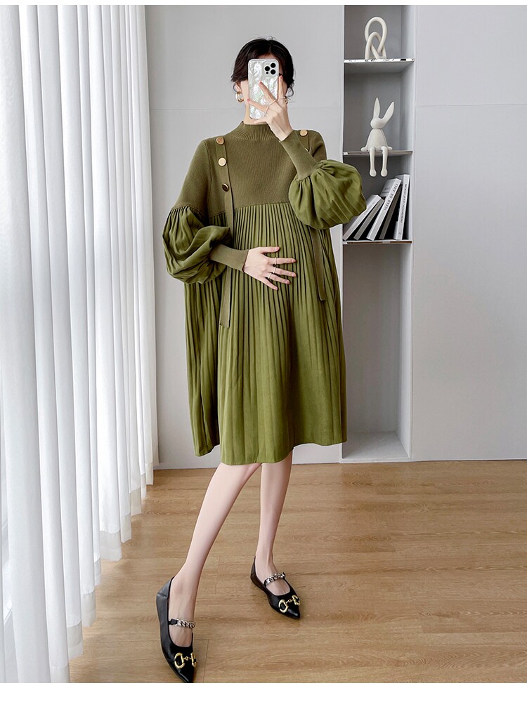 MATERNITY CLOTHES SPRING AND AUTUMN CLOTHES NEW KOREAN DRESSES PLUS-SIZE SWEATERS LOOSE AND THIN PLEATED SKIRTS FASHIONABLE KNITTED SKIRTS TIDES