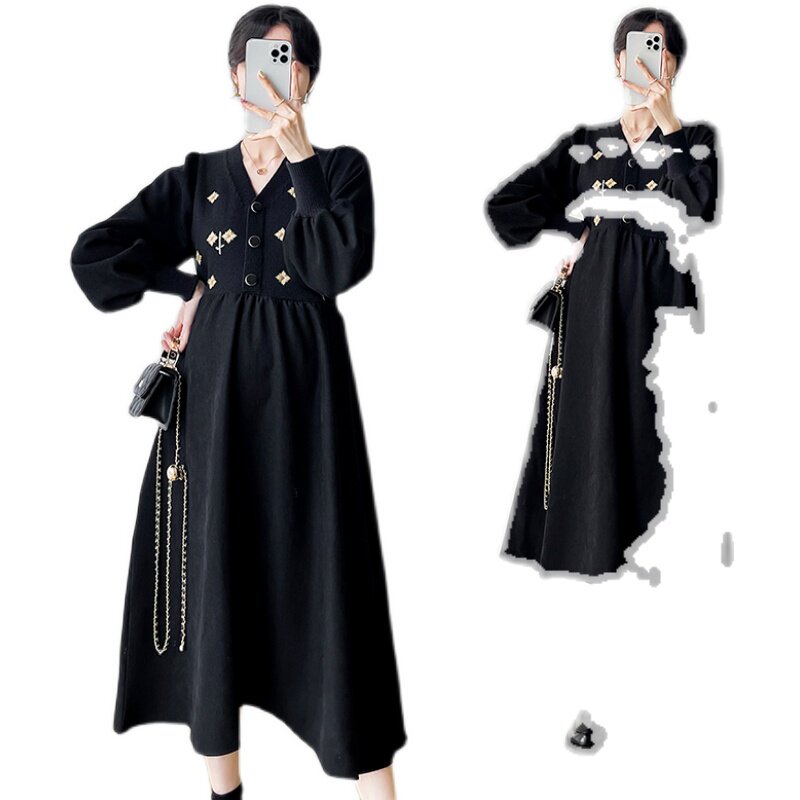 2024 SPRING AND AUTUMN CLOTHES NEW KOREAN MATERNITY DRESSES SLIM STRETCH DRESSES FOREIGN SWEATER DRESSES AUTUMN CLOTHES
