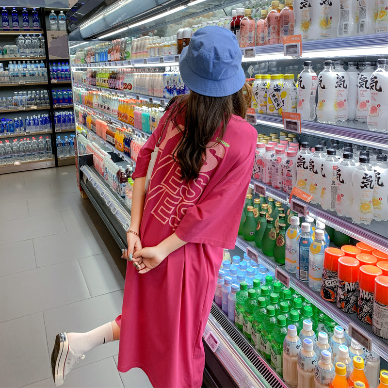 2024 SUMMER KOREAN VERSION OF MATERNITY DRESS LOOSE THIN DRESS FOREIGN PRINT T-SHIRT WOMENS PREGNANCY LONG SKIRT 200 POUNDS