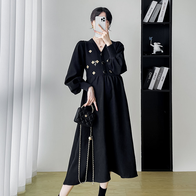 2024 SPRING AND AUTUMN CLOTHES NEW KOREAN MATERNITY DRESSES SLIM STRETCH DRESSES FOREIGN SWEATER DRESSES AUTUMN CLOTHES