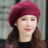 贝雷帽子女冬季 中老年人双层加厚妈妈棉帽时尚 百搭洋气针织毛线帽