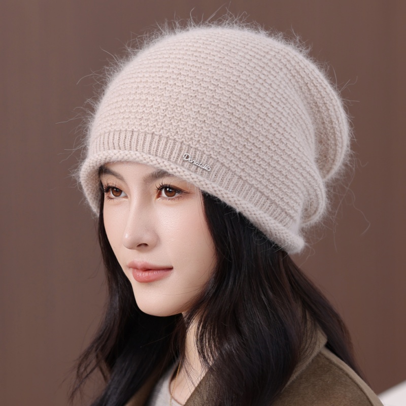 秋冬季毛线帽子女新款兔毛贝蕾帽