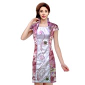 优雅显瘦时尚 裙年轻款 高档别致亮丽粉色靓肤印花连衣裙 修身 春夏季