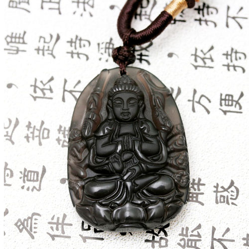 冰种黑曜石千手观音属鼠守护佛