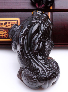 冰种黑曜石貔貅霸王风龙头吊坠