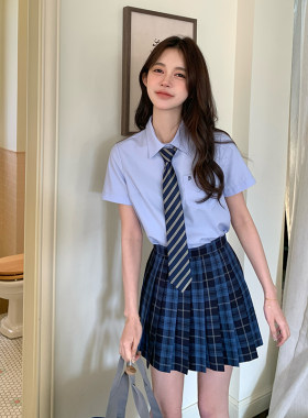杨超越明星同款东京岁时记jk新款制服衬衫短袖蓝色上衣jk套装衬衣