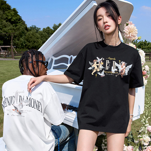 “天使系列”和平鸽短袖T恤男夏季潮牌复古情侣宽松体恤上衣