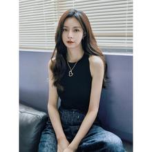 赵露思同款上衣女2025夏露肩无袖针织挂脖高级感黑色明星吊带背心