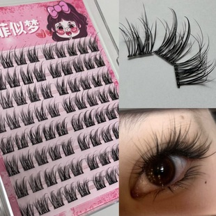 免胶80簇猫耳毛绒绒婴儿弯水貂假睫毛凌乱懒人自然分段仿真