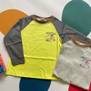 160码 儿童长袖 段 100 山系户外防晒中大童长袖 插肩袖 撞色t恤