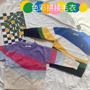 儿童秋冬款毛衣男童女童可爱卡通拼色条纹针织衫90-150码段