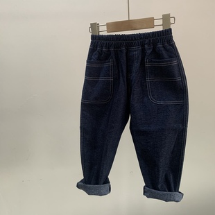 简单明线牛仔裤 男童日系薄绒牛仔裤 秋冬薄绒牛仔裤 童装