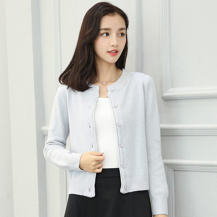 2018加厚圆领修身纯色针织开衫