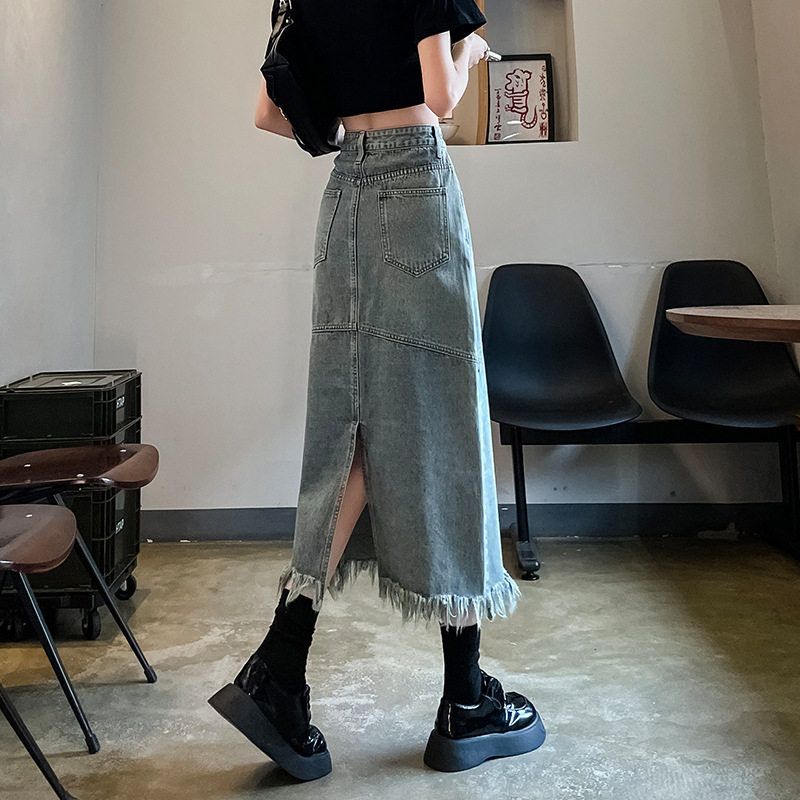 复古字新款包臀女高腰半身裙流苏