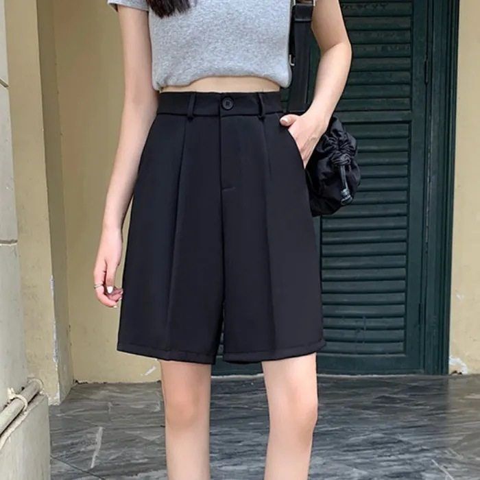 MA显瘦五分裤2023女薄夏mm直筒短裤休闲字大码热裤胖黑色高腰外穿