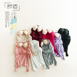 秋无钢圈带胸垫一体免穿文胸内衣家居打底衫莫代尔长袖体t恤打底