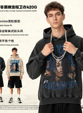 跨境XXX Tentacion美式复古vintage嘻哈说唱印花短袖T恤重磅圆领