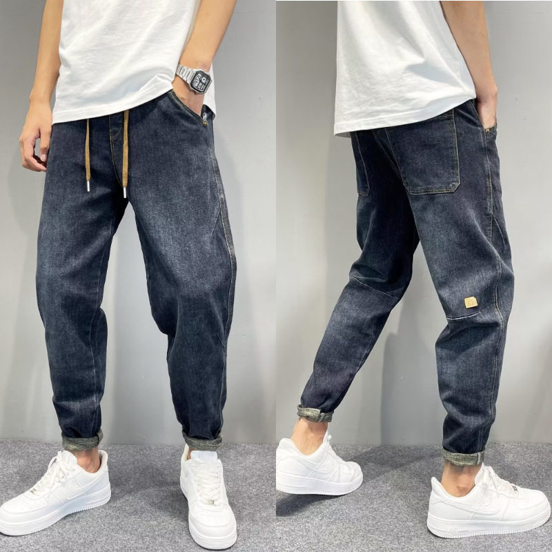 裤子男款春秋牛仔裤宽松九分2024新款帅气潮牌哈伦休闲个性萝卜
