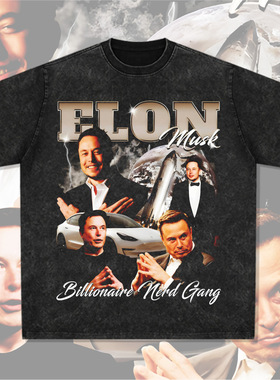 跨境Elon Musk印花短袖T恤Vintage长袖潮宽松百搭小领口重磅潮ins