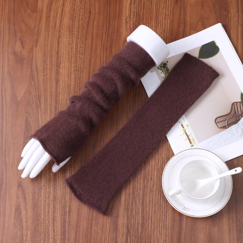 秋冬护胳膊堆堆袖女保暖加长护手臂套露指羊毛针织长款手套护手腕
