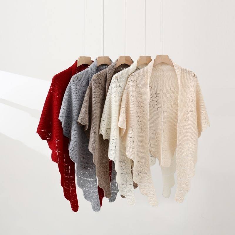 春秋季100%纯羊毛镂空披肩女针织护颈毛衣围巾围脖假领子外搭斗篷