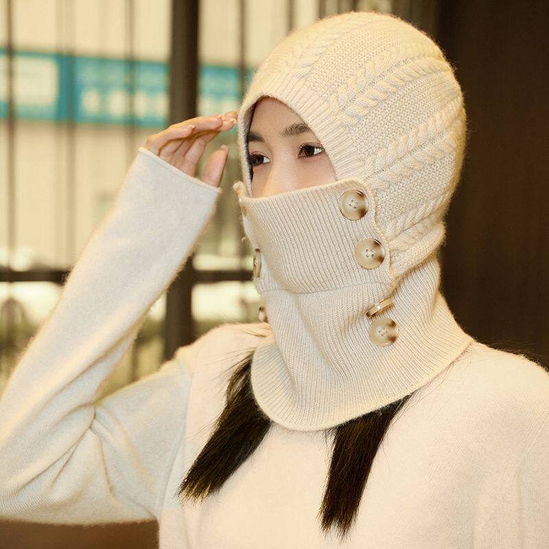 秋冬季山羊绒围巾帽子女针织加厚假衣领假领子披肩脖套连帽带帽子