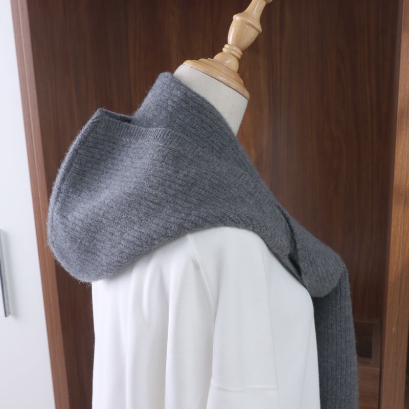 秋冬季羊毛带帽披肩保暖连帽一体女围脖护颈椎围巾针织羊绒假领子