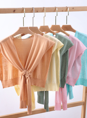 夏季薄款针织小披肩女系带假领子护颈围巾防晒空调房外搭围脖坎肩