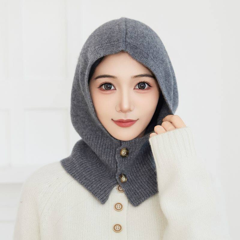 秋冬山羊绒脖套连体帽子女护颈椎围巾围脖护耳高领假领子披肩帽子