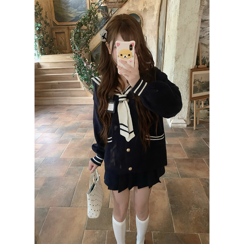 小鸟自制海军领毛衣女2026新款早秋学院风穿搭开衫外套针织衫上衣