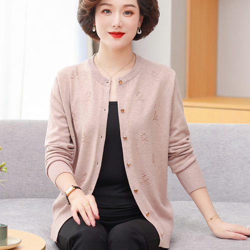 妈妈针织毛衣外套女装短洋气上衣