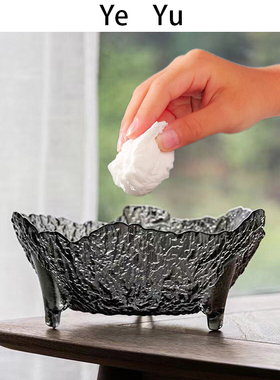 外贸灰色锤纹不规则桌面垃圾桶纸篓客厅茶几玻璃家用餐桌上收纳桶