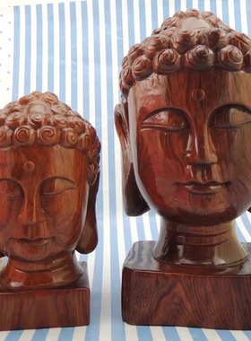 花梨木雕弥勒佛摆件实木根雕雕刻佛头酒店会所客厅摆件工艺品礼品