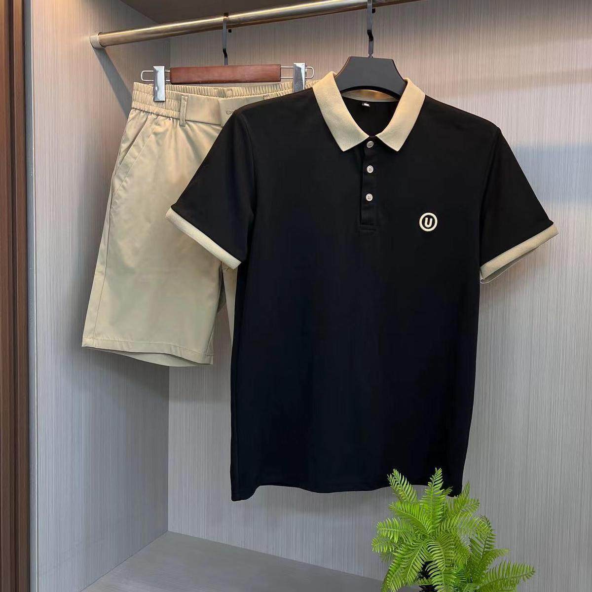 新款男士短袖套装时尚POLO衫休闲简约潮流翻领短袖商务短裤两件套