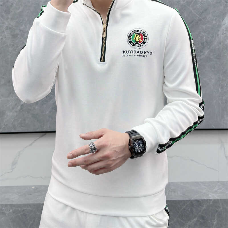 欧洲站2024秋季新款男士休闲运动套装潮流时尚立领卫衣长裤两件套