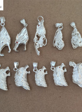 个人银饰纯银狼头吊坠男女挂坠