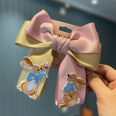 韩版女孩儿童双色蝴蝶结兔子发夹